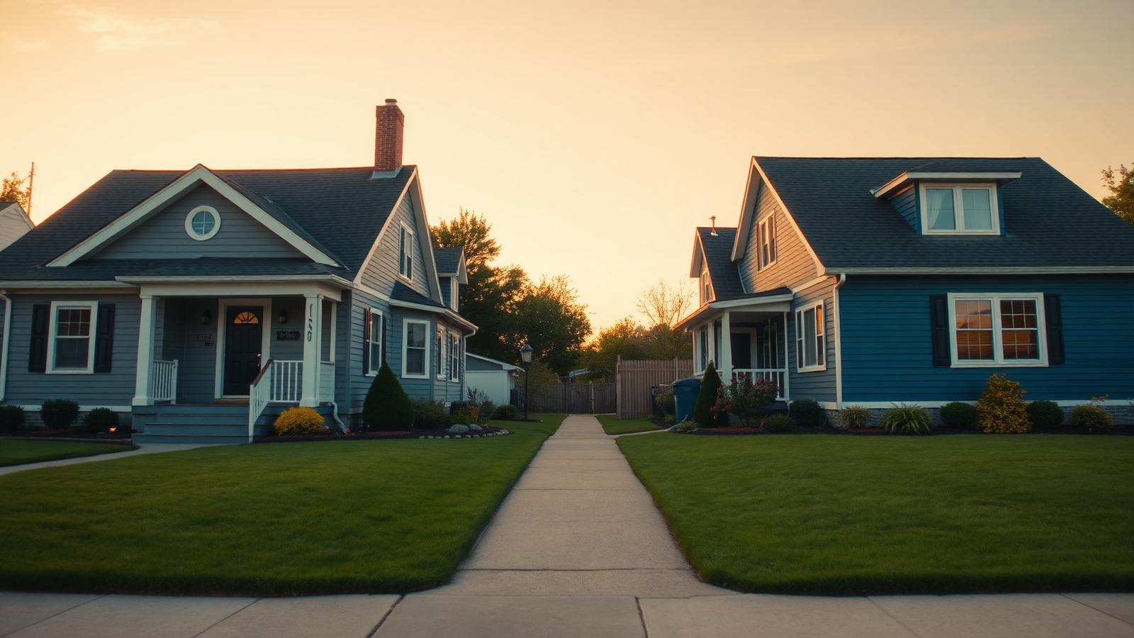 VA vs conventional loans Two suburban homes side by side, illustrating a VA versus conventional loan comparison